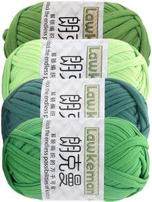 Lawkeman 4 pezzi/400g Filato di alta qualità per magliette, rotoli di filato per magliette - 2 cm di larghezza, filato intrecciato e lavorato a maglia, morbido e versatile, adatto per artigianato fai-da-te, può essere utilizzato per uncinetto e tessitura di borse, cuscini, bambole, coperte, pantofole, progetti all'uncinetto, ecc. Disponibile in più colori, filato multicolore | Filato in poliestere | Filato per uncinetto | Filato per artigianato | Palline di filato dai colori vivaci | Materiali per artigianato multifunzionali, accessori e forniture per la tessitura - Stili multipli - Visualizzare 22