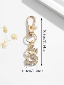 1pc Fashion European & American Unisex Minimalist Cute 26 English Letter Shape Keychain Pendant Accessory, Embedded With Rhinestones, Suitable For Men & Women Car Keys, Bags, Decoration And Holiday Gifts - Gold - View 9