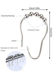 12pcs Anti-Rust Nickel Shower Curtain Rings, Durable Metal Hooks Suitable For Bathroom Shower Rod, Metal Material - Silver - View 6