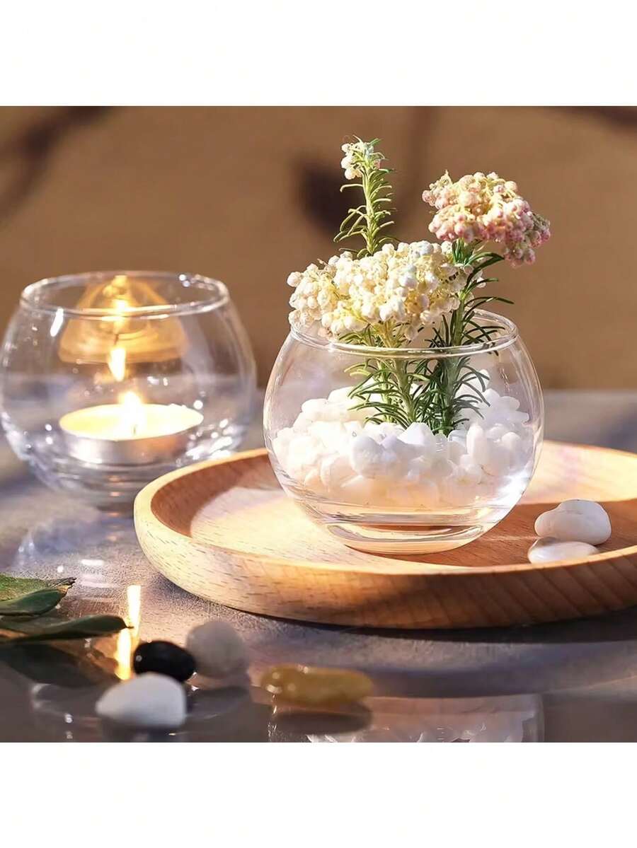 6 chiếc giá nến cầu nguyện trong suốt, hình bán trụ, dùng để trang trí bàn, dùng làm vật trang trí trung tâm, giá nến tròn bằng thủy tinh số lượng lớn cho trang trí đám cưới và nhà cửa. - nhiều màu - Xem 1