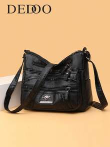 中年女性柔软材质斜挎包，新款春秋时尚单肩包 - 黑色 - 查看 9