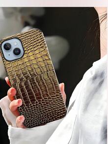 1pc Crocodile Skin Pattern Shock-Proof Leather Phone Case With Sound Amplifier Design, Suitable For IPhone 17/16/15/14/13/12/11, Holiday Gift - Rose Gold - View 7