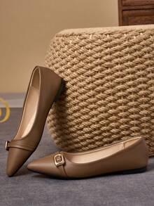 Zapatos de mujer de punta afilada con diseño slip-on, para uso casual y de fiesta, color marrón moca, adecuados para primavera/verano, actividades diarias al aire libre, versátiles - Marrón Mocha - Ver 5