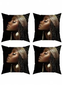 1pc Modern Surrealism Printed Pillow Case, 45x45cm, Machine Washable Polyester Square Cushion Cover, Suitable For Home And Car Decor, Single-Sided Printing, Pillow Insert Not Included | Luxury Accent | Machine Washable Pillow Cover - Brown & Gold - View 22