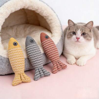 1pc Cat Mint Fish Cat Toy, Soft Interactive Chewing Toy Suitable For Kittens, Fun Play And Training Pet Supplies, Random Color