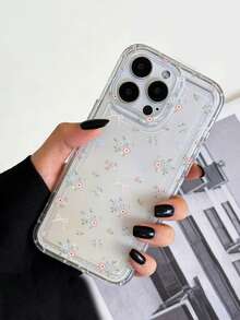 1个少女风碎花蝴蝶结TPU防震精准开孔透明全包保护壳，兼容 11-17 Pro Max系列，适合作为情人节礼物送给朋友、家人、女朋友，创意图案手机壳 - 彩色 - 查看 1