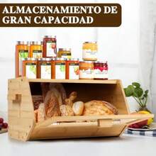 Panera de Bambú Caja de Pan de Bambú para Encimera de Cocina Contenedor de Almacenamiento de Pan de Gran Capacidad con Ventana Transparente Contenedores de Almacenamiento de Pan - Bambú - Ver 5