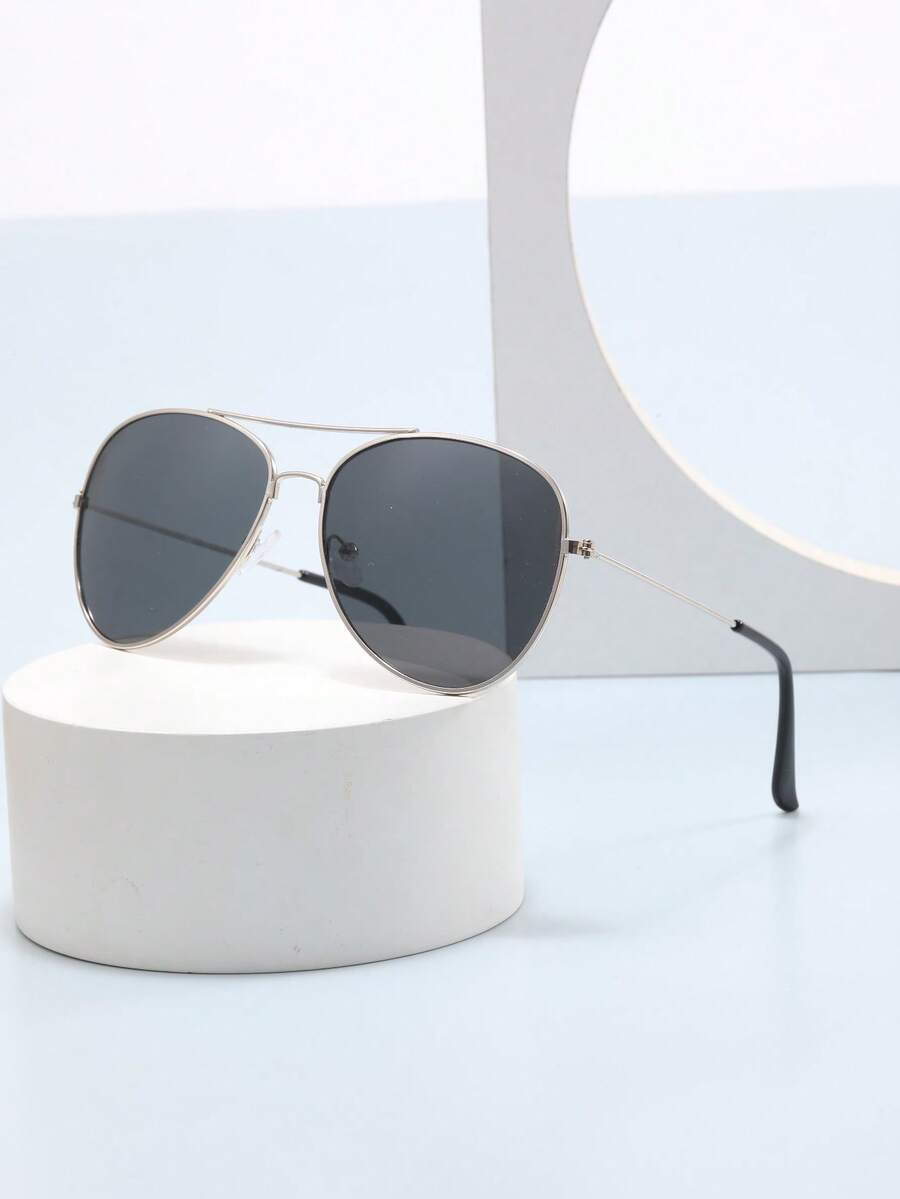 Men's Metal Frame Aviator Fashion Glasses, Retro Accessory For Beach, Suitable For Summer Beach Vacation, Outdoor Travel, Back To School, Creating Fashionable College Style - Army Green - View 1