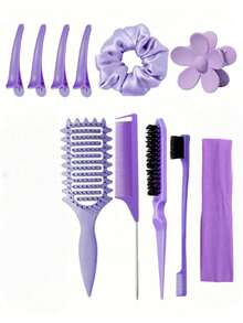 2/4/5/6/11/12pcs Women's Hair Styling Brush Set (New Upgraded Curling Brush, 9-Row Nylon Cushion Styling Brush, Volumizing Brush, Tail Comb, Edge Brush, Spray Bottle, 4pcs Duck Clip, Flower Hair Clip, Hair Styling Brush Set), Curling Brush - Multicolor - View 2