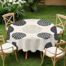 1pc Nordic Style Polka Dot & Grid Patchwork Round Tablecloth, Ruffled Edge, Polyester & Polyester Fiber Material, Stain Resistant, Suitable For Family Dining, Easter Party, Indoor/Outdoor Wedding, Picnic - Multicolor - View 2
