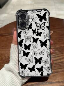 Black Electroplated Anti-Drop Phone Case With Transparent Soft TPU Butterfly Pattern, Compatible With IPhone 17/17e/17 Pro/17 Pro Max/16/16 Pro/16 Plus, Minimalist Fashion Shock-Proof Protective Cover, Suitable For Personal Use Or Gift - Black - View 4