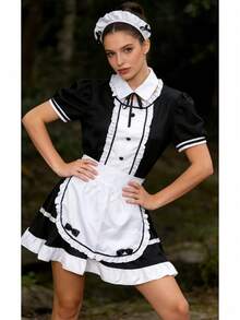 1pc Maid Lolita Dress, Maid Cosplay Anime Outfit For Cute Maiden, Suitable For Cosplay, Photo Shoot, Party, Role Play - Comes With Gloves And Stockings - Multicolor - View 4