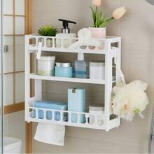 Estante para baño, organizador de baño de 2 niveles, estante para toallas de baño, organizador multifuncional para cocina, soporte para especias, blanco. - C - Ver 3