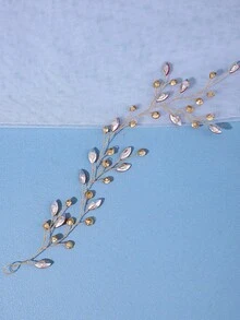 時尚水滴形紅色水晶髮飾 金色花卉葉片新娘髮箍 優雅婚禮配件 適合新娘與伴娘 - 紅色 - 查看 6