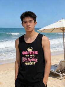 ブラックの無袖Tシャツ「GOD FATHER OF THE Birthday PRINCESS」 プリティー ファッション メンズ キャップ付き - ブラック - チェックする 3