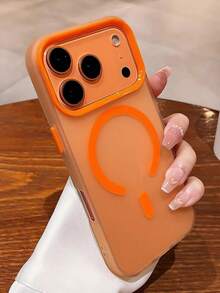 Matte Translucent Magnetic Case Compatible With IPhone 17 Pro Max 15 17 16 Pro 16 12 13 15 Pro Max 14 15 16 Plus 17Air Minimalist Frosted Shockproof Anti-Drop Soft Cases Shell - Orange - View 4