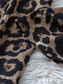 女士豹纹休闲宽松优雅蝴蝶结阔腿裤，适合日常穿着和度假 - 咖啡棕 - 查看 6