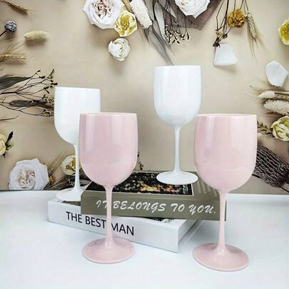 1/6/12只装塑料高脚杯，塑料葡萄酒杯，粉色和白色香槟鸡尾酒杯，塑料香槟杯，PP材质，不易碎耐用，适合婚礼/派对/野餐