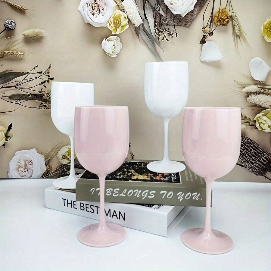 1/6/12只装塑料高脚杯，塑料葡萄酒杯，粉色和白色香槟鸡尾酒杯，塑料香槟杯，PP材质，不易碎耐用，适合婚礼/派对/野餐 - 查看 1