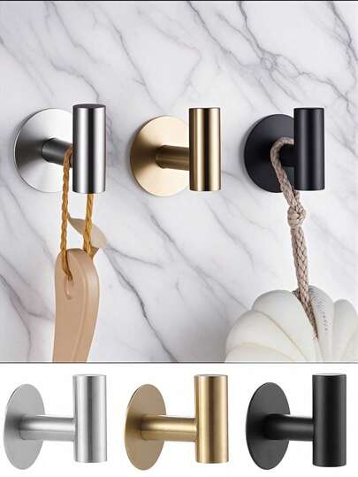 1/2pcs Stainless Steel Brushed Wall Hooks, Suitable For Hanging Bathrobes, Sponges And Other Items In Bathroom And Bedroom. Heavy Duty Hooks For Coats, Clothes, Plants, Gardening Tools, Kitchenware, Hats, Towels, Bathrobes. Wall Mounted Installation. Applicable For Bedroom, Shower Room, Classroom, Garage, Apartment, Dorm, Cabinet, Refrigerator, Storage Rack And Most Rooms. Bathroom Accessories, Bathroom Supplies