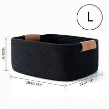 Handwoven Jute Rope Storage Basket, Desktop Snack, Book, Miscellaneous Organizer, Home Decor Laundry Basket - Black - View 9