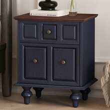 Solid Wood Bedside Table, 52 Cm, With 2 Drawers And Roman Column Legs For Bedroom, Living Room (Dark Blue) - Blue - View 3