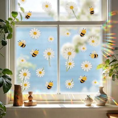 1/2 pièces Autocollants de fenêtre Suncatcher Motif coccinelle et abeille Créateur d'arc-en-ciel pour verre Prévention des collisions d'oiseaux Autocollant statique Film pour fenêtre en verre teinté Décoration pour maison, salon, chambre à coucher