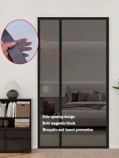 Magnetische Moskito- und Fliegengardine für den Sommer, seitlich öffnende magnetische Moskitonetzgardine, selbstschließend, Raumteiler Vorhang, unsichtbarer Mesh-Bildschirm für das Schlafzimmer, selbstklebend ohne Bohren, schwarzes Mesh-Türnetz