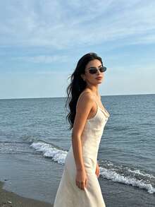 黑色和灰色无框金属镜腿时尚眼镜，适合日常佩戴、户外旅行、夏季海滩、摄影、Y2K音乐节风格 - 黑灰片 - 查看 11