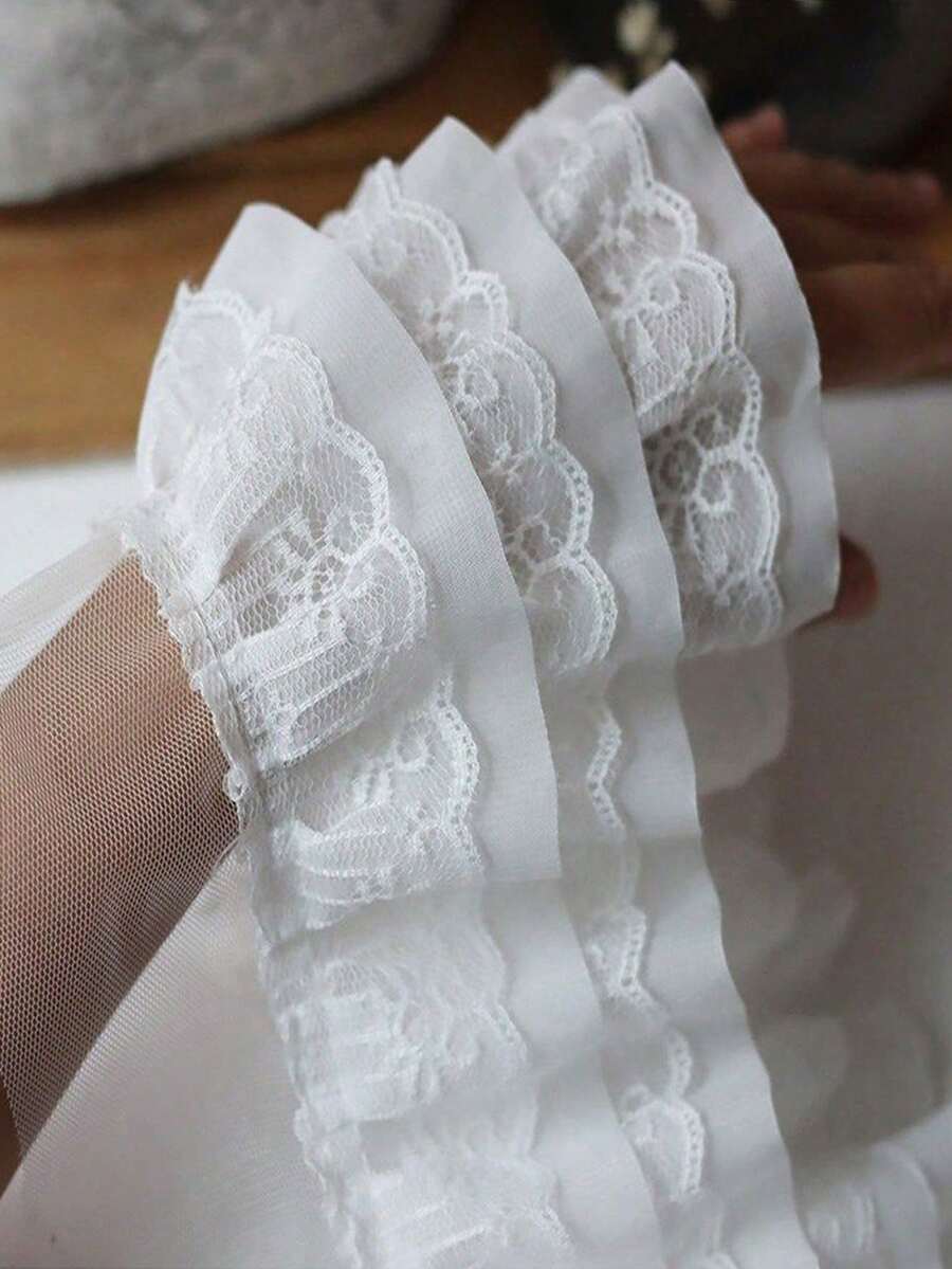 1件黑白三层荷叶边雪纺蕾丝花边,连衣裙、半身裙、袖口装饰配件,适合节日派对服装 - U - 查看 1