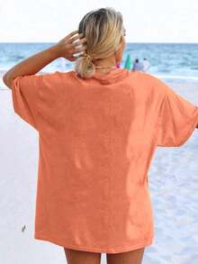 Camiseta Casual de Manga Corta para Mujer, Estilo Holgado y Sobredimensionado con Estampado Gráfico, Color Negro, para Verano - Naranja - Ver 2