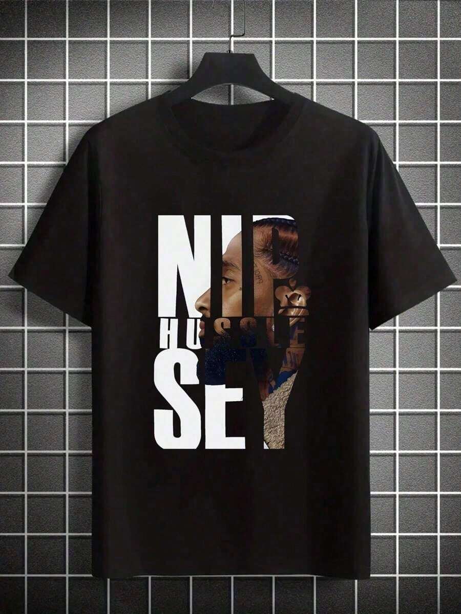 New N-Nipsey H-Hussle Double Sided Vintage Style Single-Shirt Size-SHIRT- Casual Unisex Shirt Soft Fabric Breathable Com - 黑色 - 查看 1