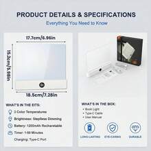 Rechargeable LED Flat Book Light, Suitable For Bedtime Reading, 3 Color Temperatures, Timer Function, 2026 Upgraded Dimmable Panel Book Light With Full-Page Illumination, Gift For Book Lovers - 3-tone Lighting - View 10