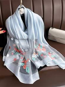1pc Women's Elegant Hollow Faux Pearl Plaid Pattern Silk Scarf, Printed With Beautiful Flowers, Solid Color Shawl, Casual Headscarf And Neck Scarf, Suitable For Daily Wear And Summer Beach Sun Protection, Perfectly Matches Dresses, Suitable For All Seasons - Multicolor - View 21
