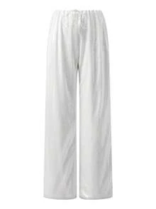 Women's Sparkle Sequin Pants Lightweight Elastic Waist Wide Leg Loose Pants Trousers - Blanco - Ver 3