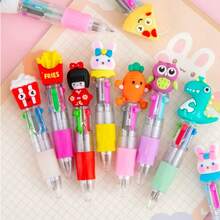 8/12pcs Random Cartoon Cute 4-Color Mini Ballpoint Pens, Portable 0.7mm Refill Smooth Writing 4-Color Ink, Adorable Colorful Handwriting Pens For Daily Use, Fashionable Student Office Stationery Gift Set, Perfect Learning Supplies And Back To School Essential - Multicolor - View 8