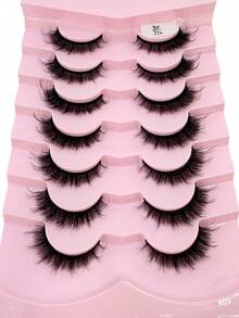 HBZGTLAD 7对蓬松自然浓密假睫毛，纤细猫眼睫毛，浓密卷翘3D俄罗斯睫毛嫁接，可重复使用，适合日常佩戴和练习 - 黑色 - 查看 6