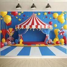 1 Piece Of Festive Carnival Backdrop Fabric, Featuring Colorful Balloons And Stars - A Lively Circus-Themed Decoration, Suitable For Halloween, Christmas, And Birthdays. Made Of Durable Polyester, Available In Various Sizes, Perfect For Carnival-Themed Parties - Nhiều màu - Xem 3