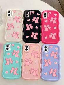 1个柔软全包覆式相机保护壳，波浪纹理边缘，创意可爱2D蝴蝶结和爱心图案，触感舒适柔软防滑，易于安装/拆卸，兼容三星A12/A13/A14/A15/A16/A17/A04/A05/A06/A07/A51/A54/A55/A56/A34/A35A/36/S25/S25Plus/S25Ultra、A54、Moto G13/14/15 - 波浪玫紅 - 查看 2