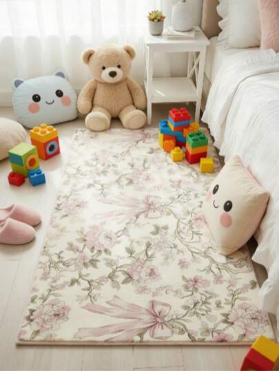 1件装大蝴蝶结装饰地毯，适用于儿童房、卧室装饰、小地毯、玩具房地毯、家居装饰、客厅地毯、小型客厅地毯、卧室地毯、客厅家居装饰、户外地毯、可水洗地毯