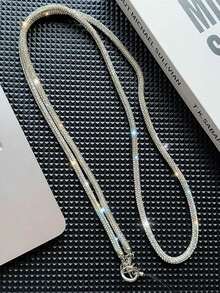 奢华银色水钻挂绳，长款斜挎肩带，闪亮水钻手机挂绳，时尚钻石斜链，适用于手机、包包、相机，生日礼物 - 斜背繩 - 查看 1