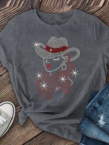[Camicie casual da cowboy] Camicie casual a maniche corte da donna in stile cowboy | Top a collo tondo con motivi per primavera ed estate - Moda donna, Abbigliamento donna - nero - Visualizzare 10