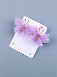 2pcs European And American Style Butterfly Hair Clips, Dopamine Mesh Color, Paired With Distressed Hair Clips, Retro Bangs, Handmade Hair Clips, Girls Hair Accessories, Spring Hair Decor - Multicolor - View 7