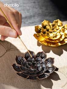choxila 1pc Lotus Shaped Aromatherapy Burner, Minimalist Metal Incense Holder Base, Suitable For Holiday Decor, Yoga Studio Decor And Aromatherapy. Can Also Be Used As Housewarming Gift, Souvenir Or Holiday Gift For Friends, Ladies Or As Back To School Gift, Souvenir Or Living Room Decor - Incense Burner - View 7