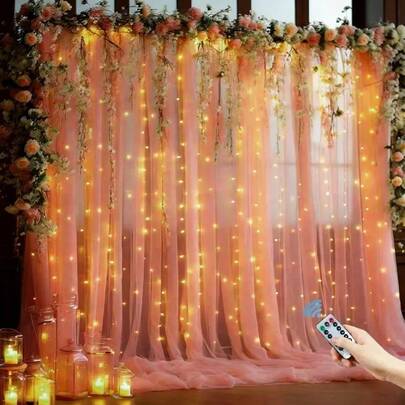 100/200/300/600 أضواء ستارة LED، 4 ألوان إضاءة، 8 أوضاع وميض، بريق الجنية بتحكم عن بعد، مناسبة لخلفية حفل الزفاف، تعمل بالطاقة USB، ديكور جدران غرفة المعيشة والنوم، إضاءة أعياد الميلاد وحفلات الزفاف، إكسسوارات