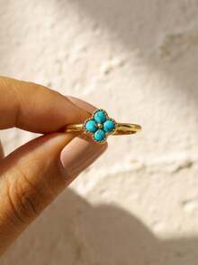 1 Pc S925 Sterling Silver Retro 4-Leaf Clover Cubic Zirconia Ring Dainty Minimalist Fashionable Elegant Everyday Jewelry For Women Sweet Girl Shiny Four-Leaf Flower Jewelry - Vintage Four-leaf Clover Ring - View 1