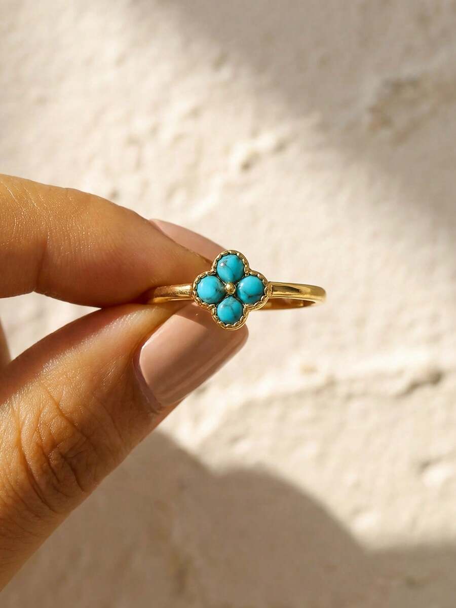 1 Pc S925 Sterling Silver Retro 4-Leaf Clover Cubic Zirconia Ring Dainty Minimalist Fashionable Elegant Everyday Jewelry For Women Sweet Girl Shiny Four-Leaf Flower Jewelry - Vintage Four-leaf Clover Ring - View 1