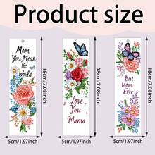 3件套5D DIY钻石画书签，玫瑰花与蝴蝶图案，配蝴蝶吊坠和手工珍珠水钻，适合DIY爱好者，手工礼物，母亲节、生日礼物 - 查看 3