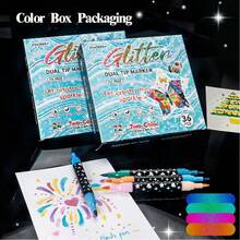 1 pièce 24/48/72/96 couleurs Marqueurs acryliques à double embout de couleurs doubles, opaques, mélangeable, pointe souple, pour étudiants et professionnels de l'art - Marqueur à paillettes - Voir 7