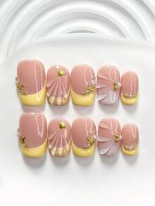 Bộ 10 móng tay acrylic kiểu Pháp màu vàng, bao gồm móng acrylic, họa tiết vỏ sò và sao biển 3D vàng, họa tiết giọt nước vẽ tay, sơn móng tay màu vàng kem, phong cách bãi biển mùa hè, kèm dụng cụ làm móng (1 miếng dán gel + 1 dũa móng), có các hình dạng vuông, vuông ngắn và hạnh nhân, hoàn hảo cho bộ móng rực rỡ phong cách bãi biển. - Nhiều màu - Xem 15